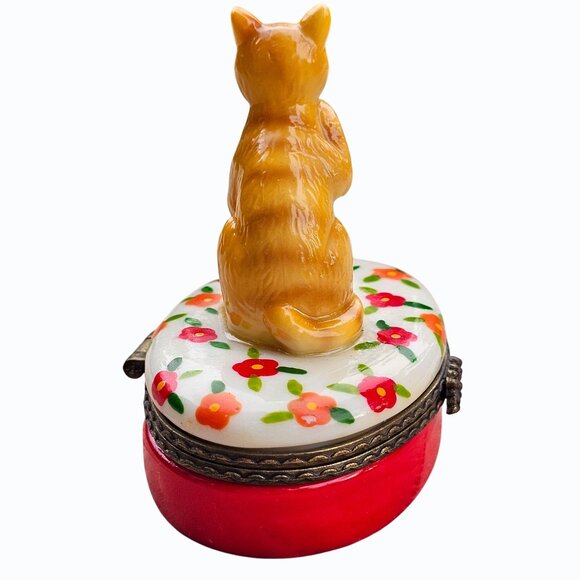 Vtg American Short Hair Orange Cat Porcelain Hinged Trinket Box  2.75" x 2.25" - Picture 5 of 13